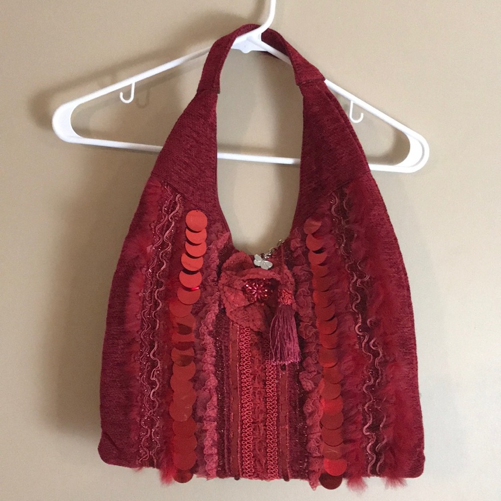Red Boho Hobo Handbag